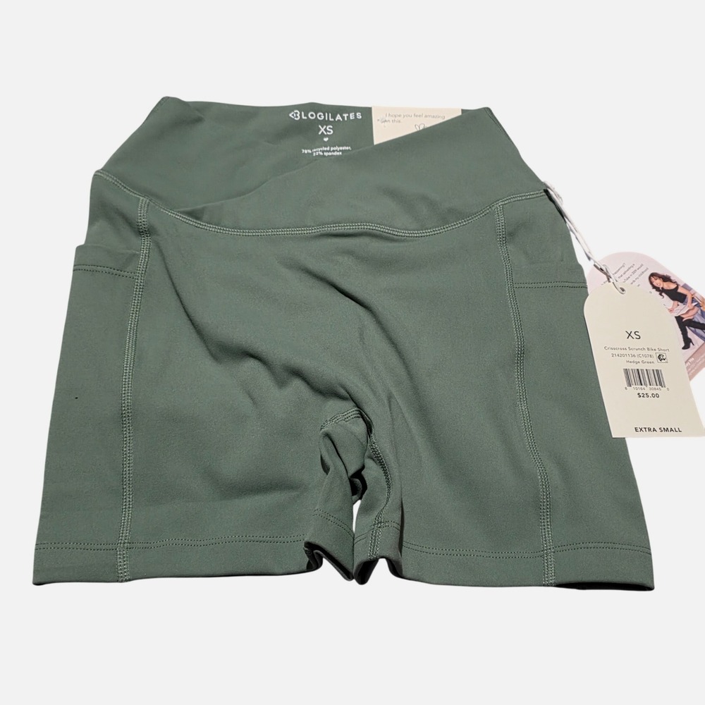 BLOGILATES Crisscross Scrunch‎ Bike Short Hedge Green Extra Small XS Pockets